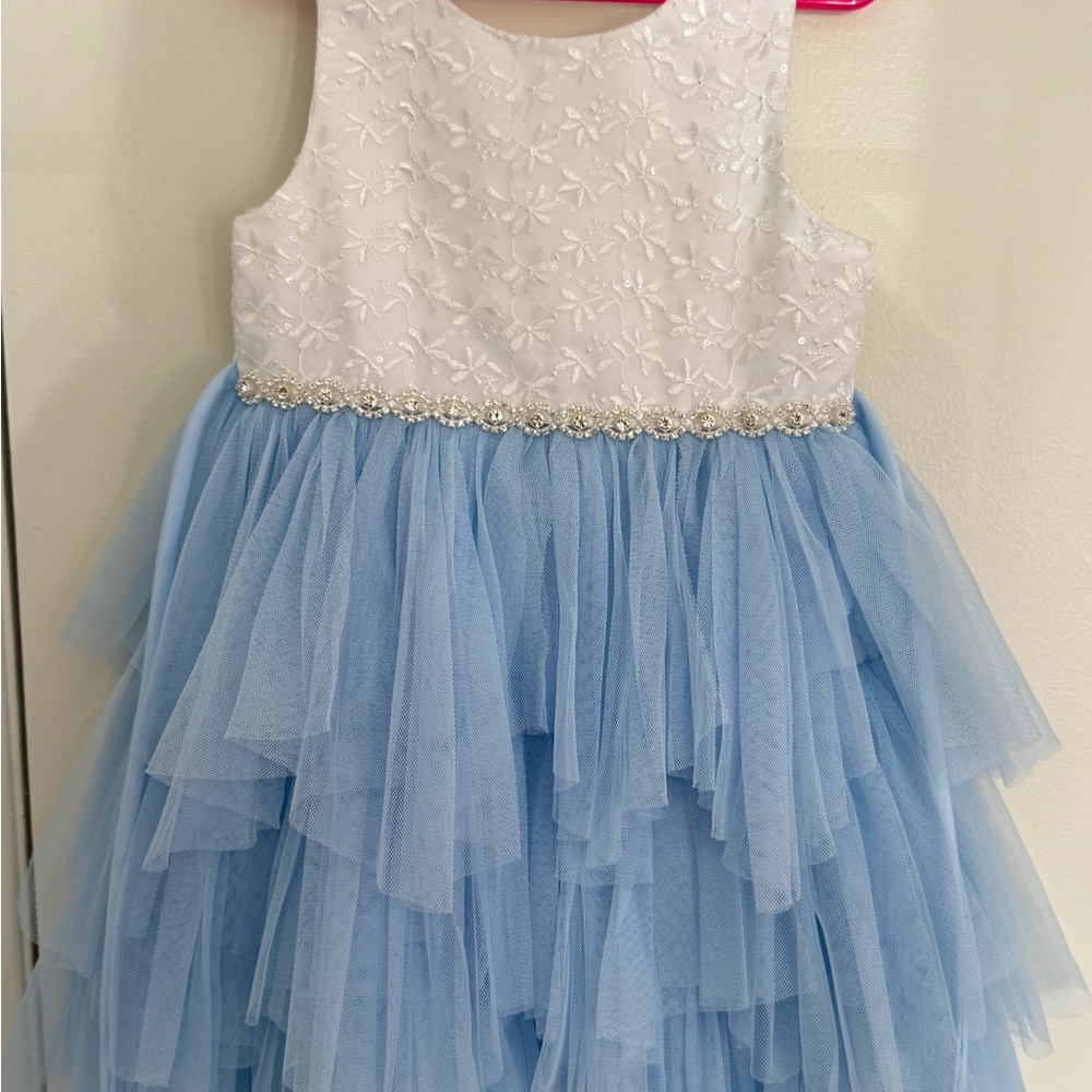 American Princess White and Cream Asymmetrical Ruffled Sundress